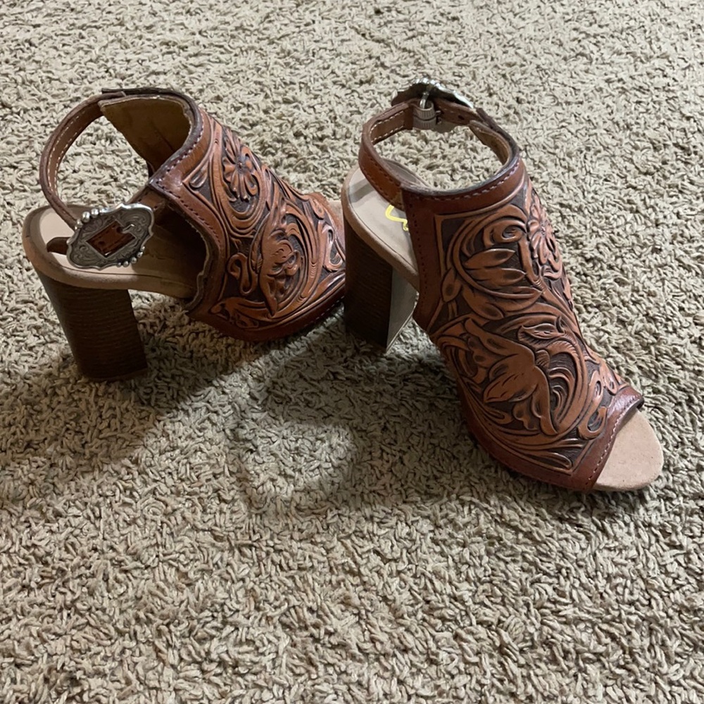 Tooled leather heels